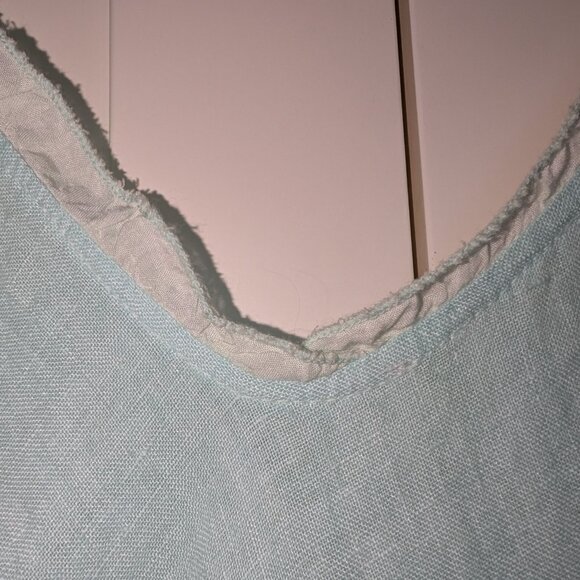 Meo Meli Italian Linen Bias Ruffle Mint Blue Dress Size M - Picture 2 of 15